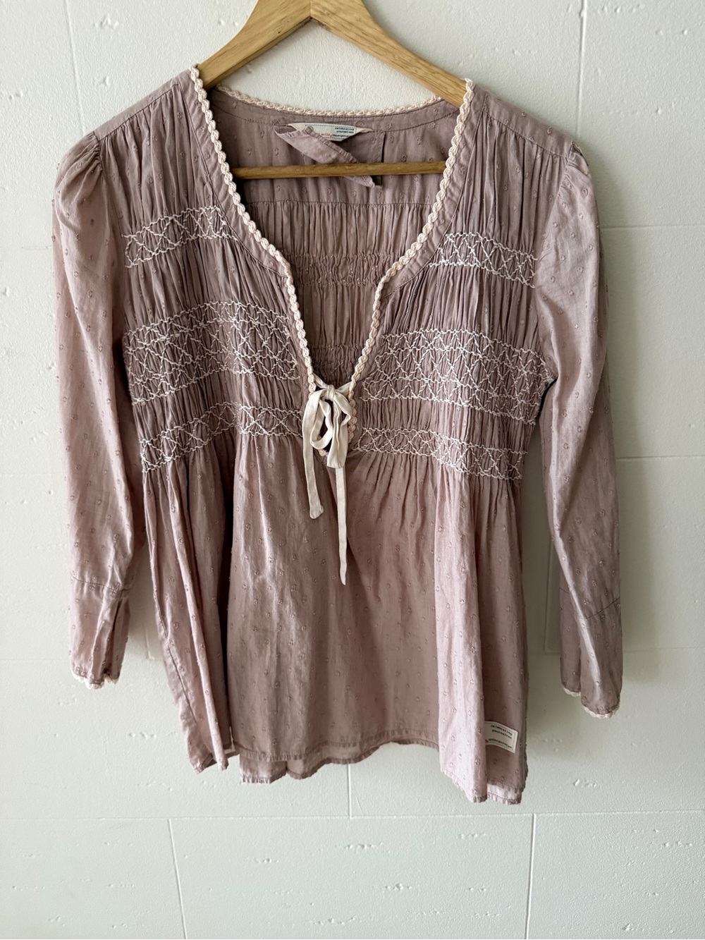 Anthropologie ODD MOLLY | Blouse Beige Tunic Lasing Embroidered Boho | Medium